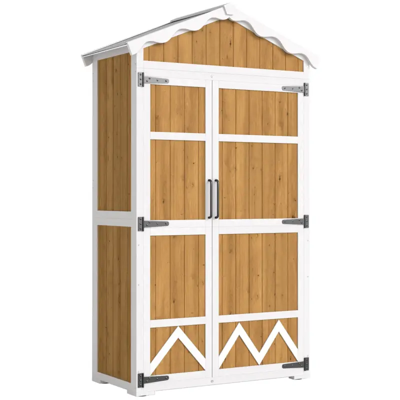 Outsunny Căsuță de grădină din lemn 105x55x179 cm Dulap pentru unelte cu 4 rafturi Acoperiș din metal galvanizat Lemn natural Livrare gratuită