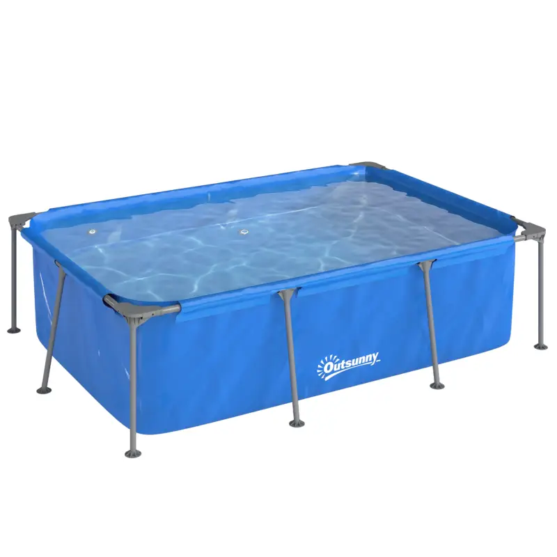 Outsunny Piscină dreptunghiulară cu structură metalică și pompă de filtrare, 260 x 181 x 67 cm, Albastru Ofertă limitată