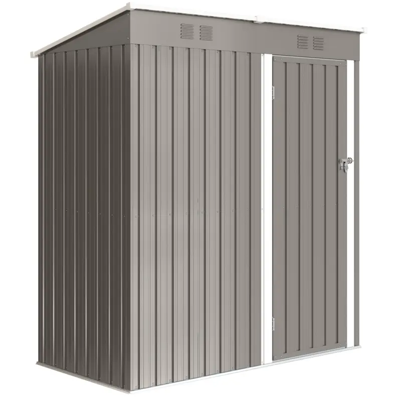 Outsunny Magazie de grădină din metal tip sprijinit 2 grile de aerisire acoperiș înclinat anti-UV 163x90x179cm Gri deschis Cumpărături sigure