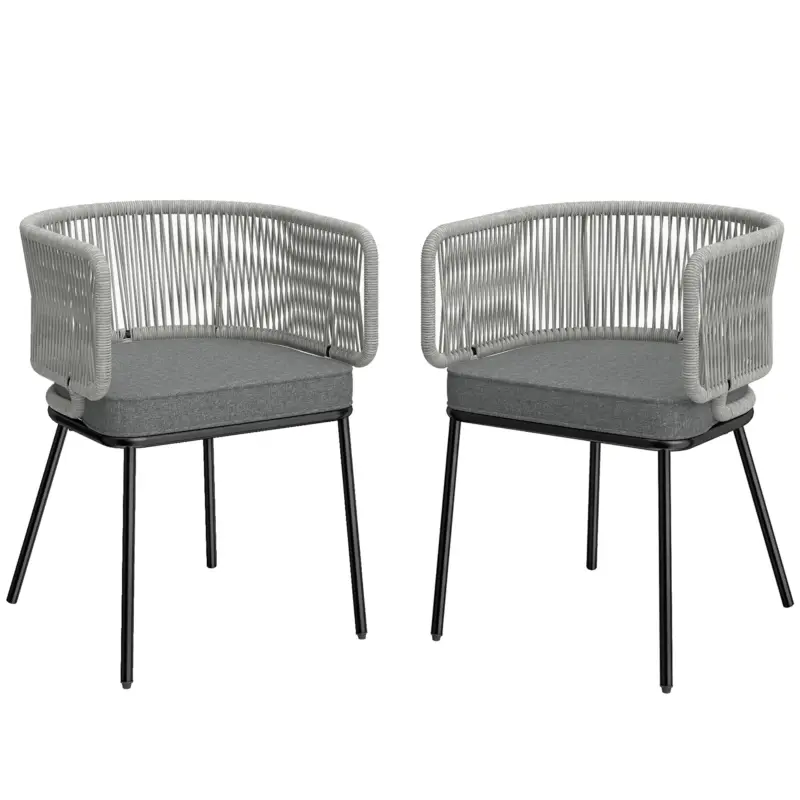Outsunny Scaune de grădină 2 buc Polyrattan fotolii cu perne lavabile Picioare reglabile Cadru din oțel, rezistent la UV Disponibil imediat