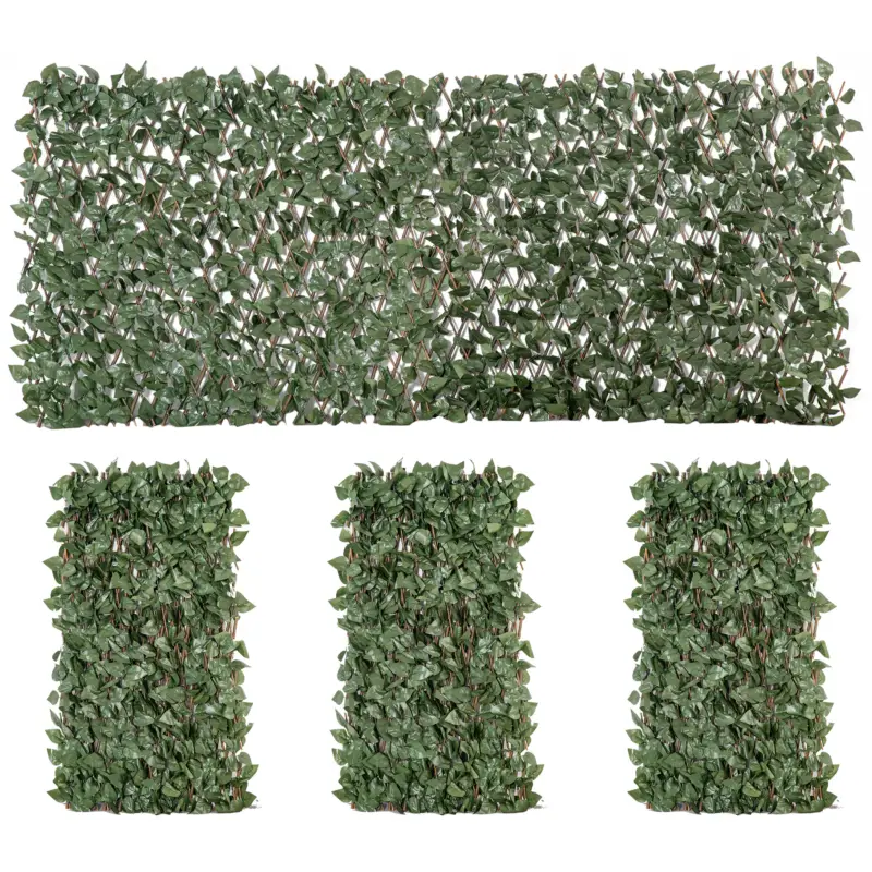 Cumpără acum Outsunny Set de 4 garduri vii artificiale din iederă extensibile, panou paravan cu frunze din poliester şi ratan, 200 x 100 cm, Verde