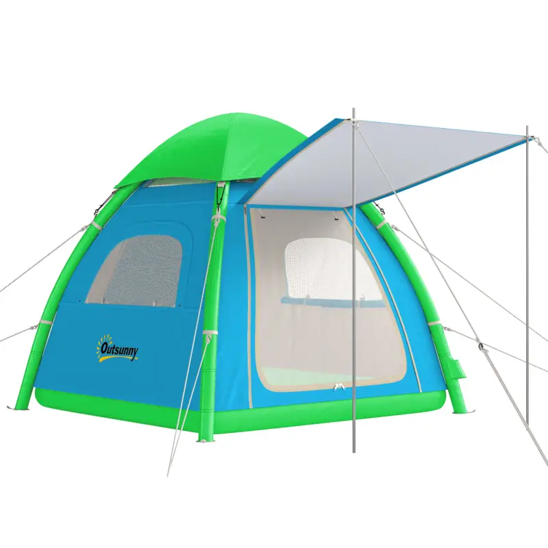 Outsunny Cort gonflabil 3 persoane - montare rapidă, camping outdoor cu pompă, ferestre din plasă, acoperiș detașabil Ofertă de sezon