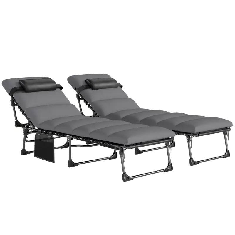 Outsunny Set de 2 Șezlonguri de Grădină Saltea XXL 9cm Reglabil 180° Complet Pliabil în 5 Poziții 200x57x38cm Gri Nu rata