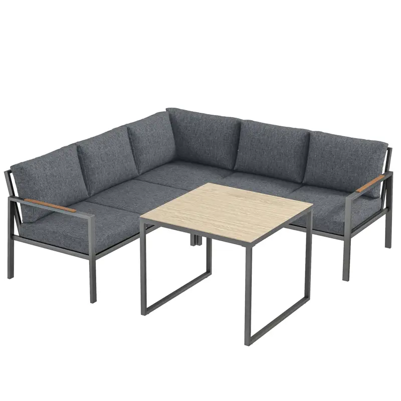 Outsunny Set Mobilier de Grădină Exterior 3 Piese 5 Persoane, 2 Canapele cu Perne Groase, 1 Masă de Cafea, 183x183x72cm, Gri Închis Retur ușor
