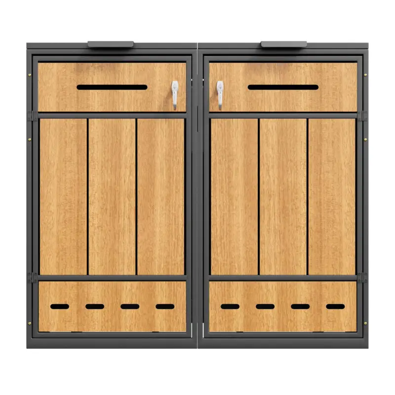 Cutie pentru pubele cu orificii de ventilație, pentru 2x 120–240 l și potrivită pentru exterior, 132x84,5x118 cm, Gri+Culoare naturală Preț mic