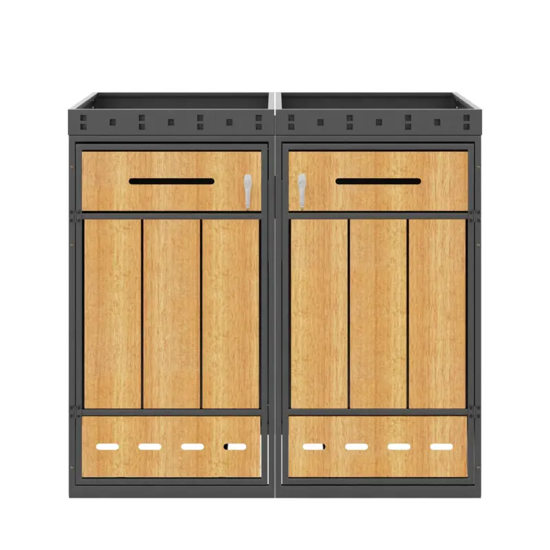Cutie dublă pentru pubele, sistem dublu de separare a deșeurilor, 132x80x124 cm, Gri+Culoare naturală Retur gratuit
