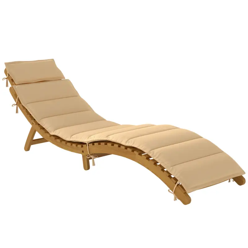 Discount Outsunny Șezlong pliabil rezistent la intemperii din lemn cu tapițerie, suport pentru cap și mâner de transport 183 x 54 x 63 cm, Bej