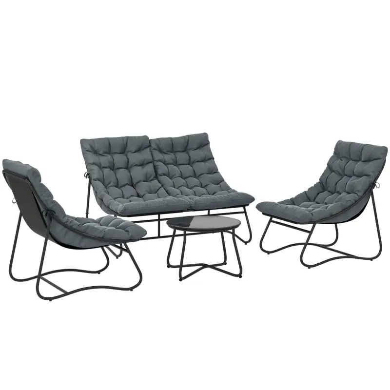 Outsunny Set mobilier grădină 4 piese cu perne groase 8 cm - Mobilier exterior din oțel și textilenă respirantă, gri Ofertă specială