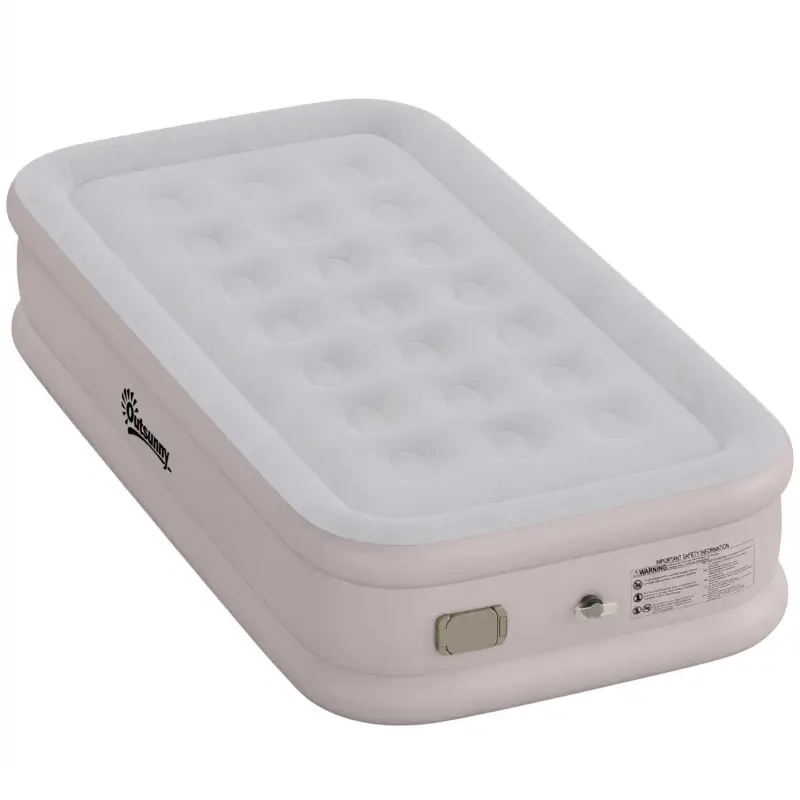 Outsunny Saltea Gonflabilă, Pompă Electrică Integrată, Suprafață Flocată , Impermeabil 5000 mm, Sac de Transport, 190x97x39cm, Kaki Plată sigură