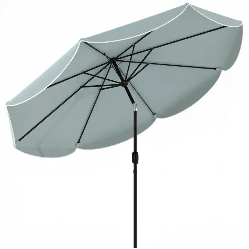 Mai ieftin Outsunny Parasol de grădină exterior rotund înclinabil cu 3 poziții cu 8 spițe și faldon, Φ265 x 235 cm, Albastru