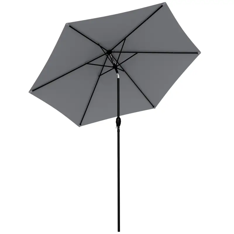Outsunny Umbrelă de grădină exterioară rotundă 2 m, înclinabilă la 30°, manivelă, stâlp din aluminiu, țesătură 180 g/m², anti-UV, Gri Închis Transport gratuit