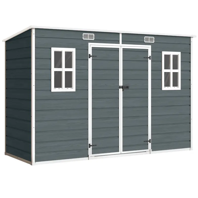 Livrare gratuită Outsunny Căsuță depozit 3,2m², șopron cu acoperiș în pantă, 303x123x197cm cu fereastră, ușă încuiabilă, orificiu de ventilație, podea