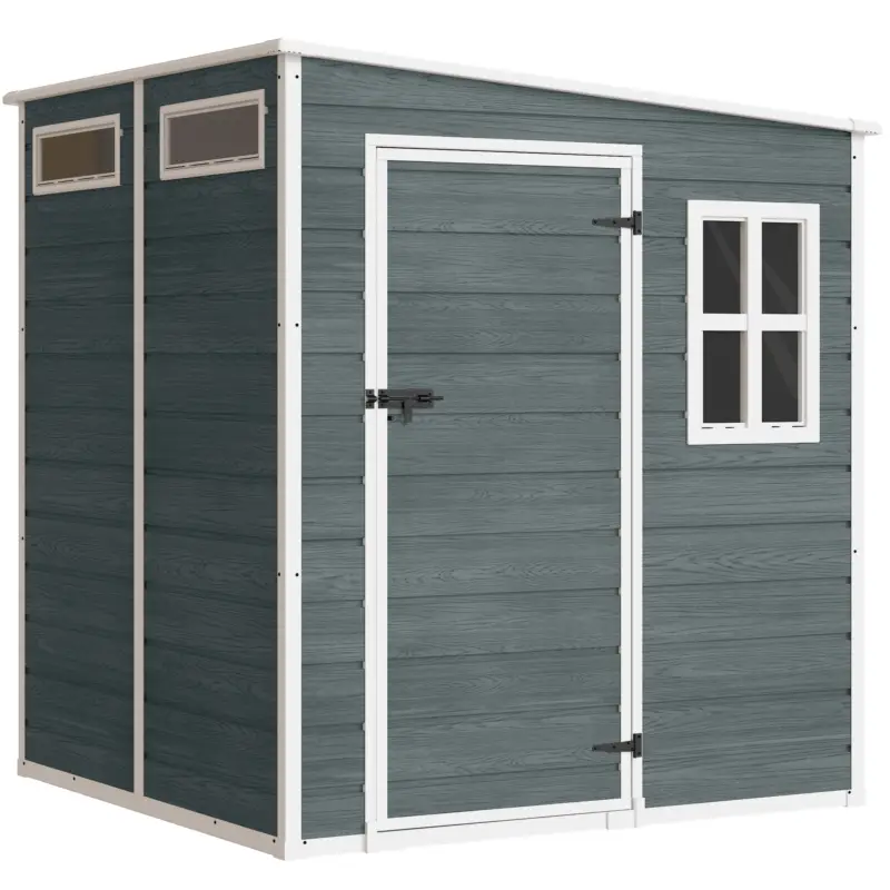 Outsunny Șopron pentru unelte 2,89 m², aspect lemn, 3 ferestre, ventilație, podea, încuietoare, mănuși, 182 x 182 x 196 cm Ofertă de sezon