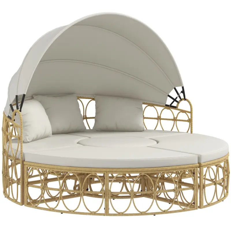 Discount Outsunny Insulă solară, 4 piese, acoperiș extensibil, 5 perne, aspect rattan, 178B x 85T x 66,5H cm, bej