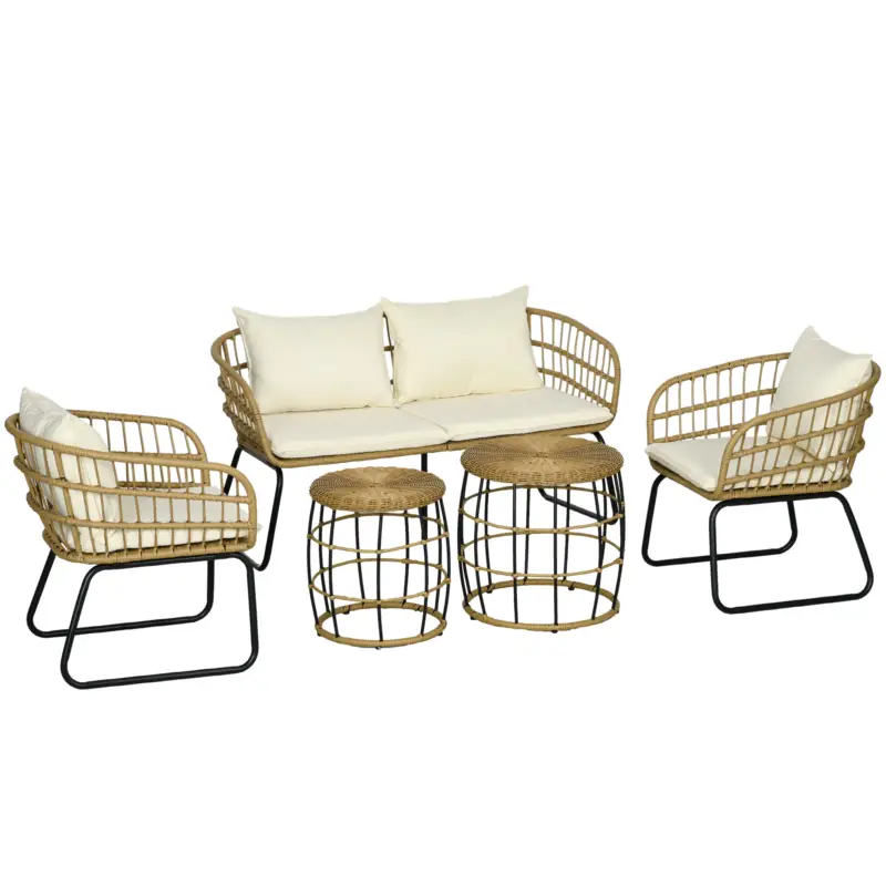 Outsunny Set mobilier de grădină din răchită, 5 piese, stil Boho, 145 x 70 x 78 cm, crem, natur, negru. Bestseller