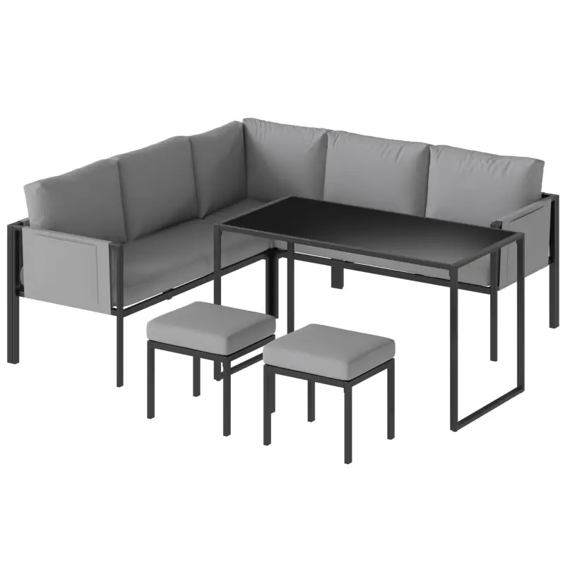 Outsunny Set mobilier de grădină Canapea colț exterior 6 piese Perne 10cm Masă înaltă și 2 taburete Gri Lichidare de stoc
