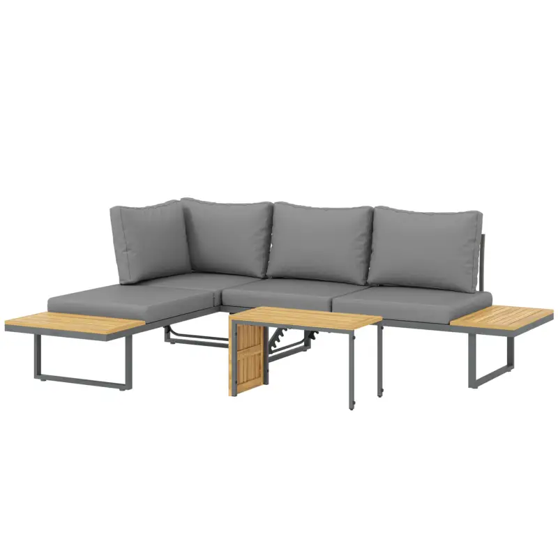 Outsunny Set mobilier exterior, extensibil la 6 locuri, colțar outdoor în formă de L cu mese, cadru din oțel, spătare reglabile, gri Chilipir