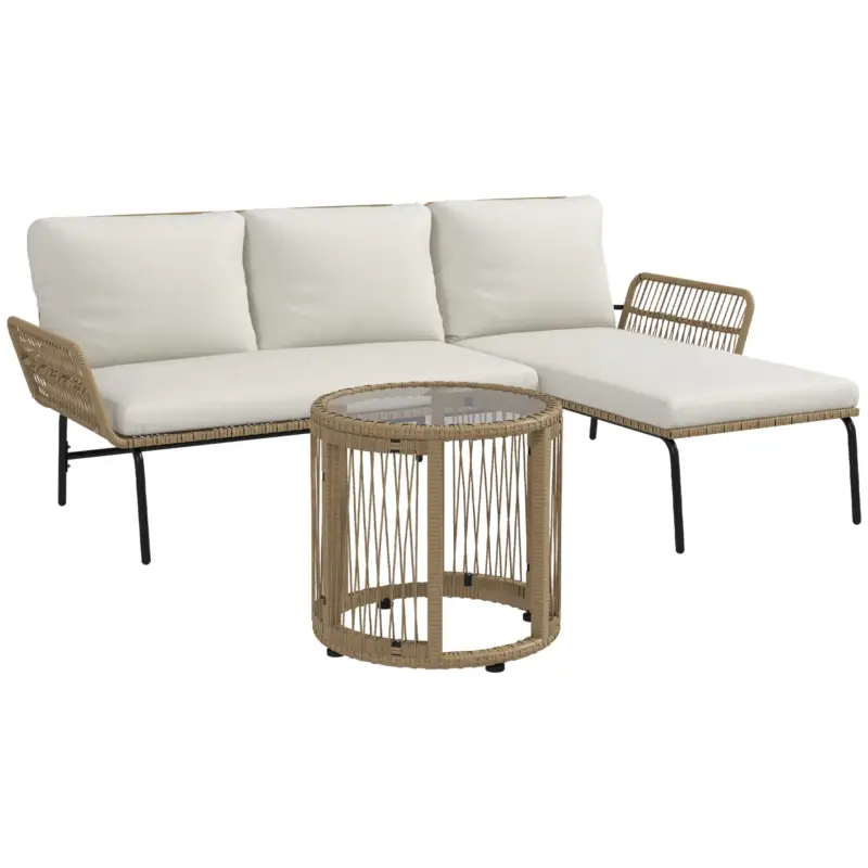 Ofertă Outsunny Set de șezut pentru grădină, set mobilier lounge, PE-Rattan, 122 x 79 x 75 cm, natural + crem