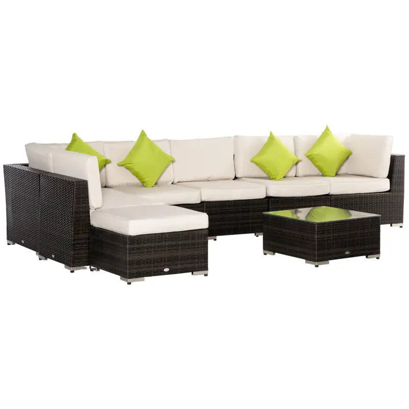 Outsunny Salon de Gradina cu 8 Piese Modulare din Ratan, Aluminiu si Sticla Tratata, Multicolor Preț redus