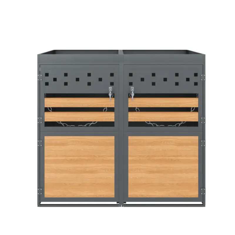 Cutie pentru pubele set de 2 cu acoperiș pentru plante, 132x80x125 cm, Culoare naturală Ofertă