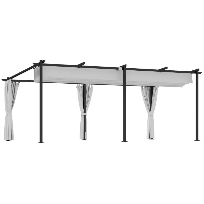 Plată sigură Outsunny Pergolă grădină exterioară 3 x 6 m pergolă glisantă retractabilă cu pereți laterali, adăpost solar UPF30+, gri