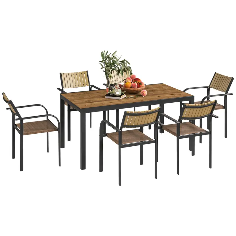 Outsunny Set de Exterior din 7 Piese cu Masă Extensibilă și 6 Scaune Suprapozabile, 160/240x90x74 cm, Maro Reducere