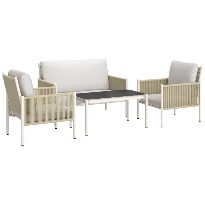 Outsunny Set mobilier grădină poliratan, canapea dublă, scaun, masă sticlă, 4 persoane, Maro, Gri Cumpără acum