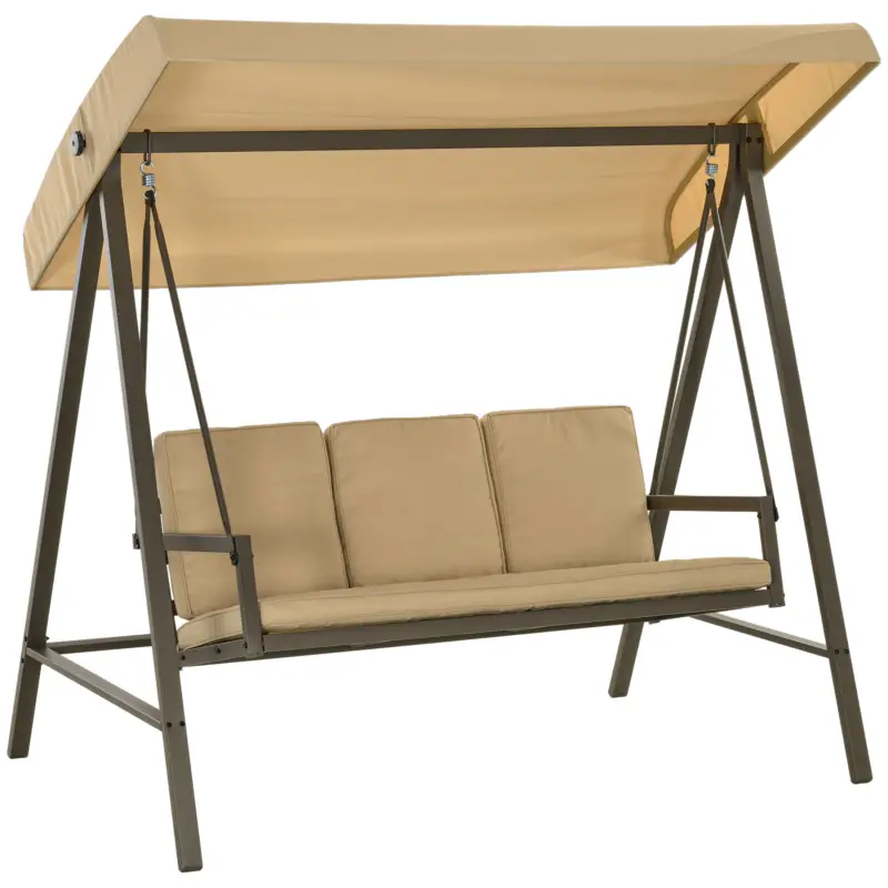 Transport gratuit Outsunny Balansoar Hollywood Balansoar de grădină Bancă-balansoar, copertină reglabilă, 200 cm x 125 cm x 175 cm, Bej + Maro
