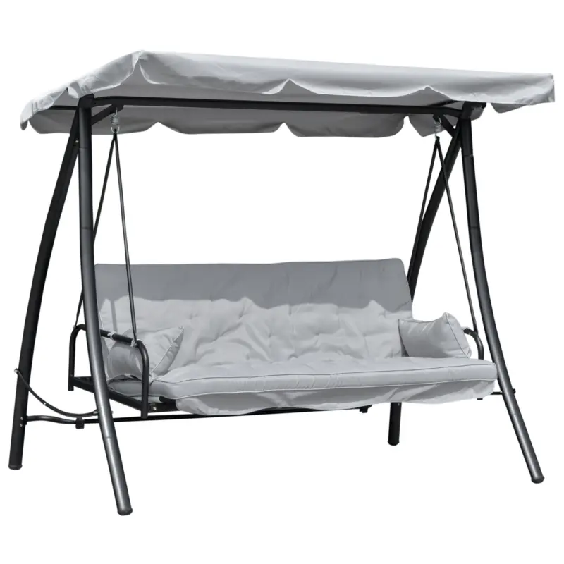 Reducere de preț Balansoar de Gradina Outsunny 3 Locuri cu Acoperis Rabatabil Convertibil Pat Poliester Crem 209 cm x 114 cm x 170 cm