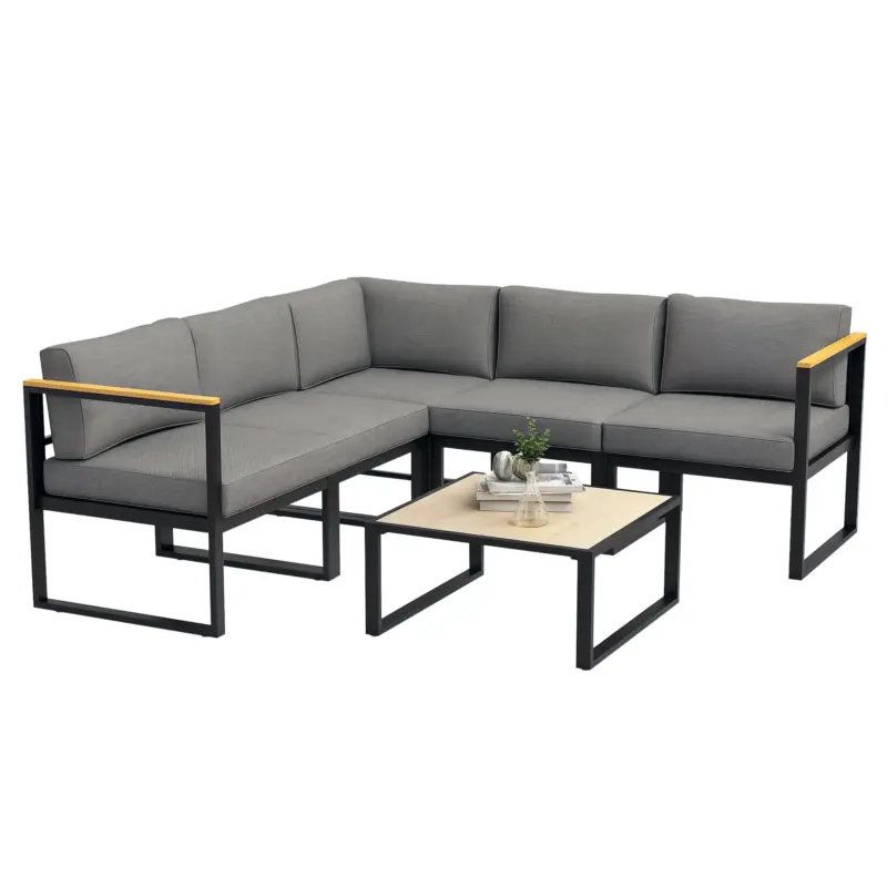 Lichidare de stoc Outsunny Set de Mobilier de Gradina din 6 Piese cu Pernute de Grosime 10 cm, Set de Canapea cu Cadru din Aluminiu