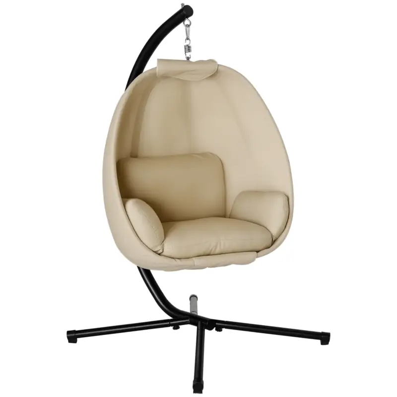 Mai ieftin Outsunny Fotoliu suspendat, Scaun leagăn în formă de ou cu pernă moale, potrivit pentru interior și exterior, 125L x 95L x 170Î cm, Khaki