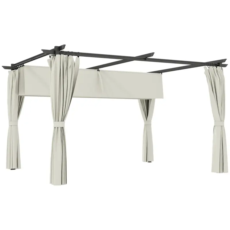 Reducere Outsunny Pergolă de grădină exterioară 3 x 4 m, acoperiș retractabil și perdele, anti-UV UPF30+, pentru grătar, patio, terasă, crem
