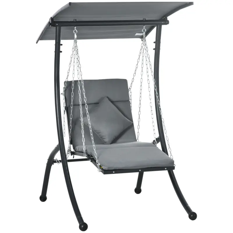 Retur gratuit Outsunny leagăn suspendat, acoperiș rabatabil, incl. pernă de șezut, pernă pentru cap, cadru din oțel, gri închis, 108 x 145 x 169 cm