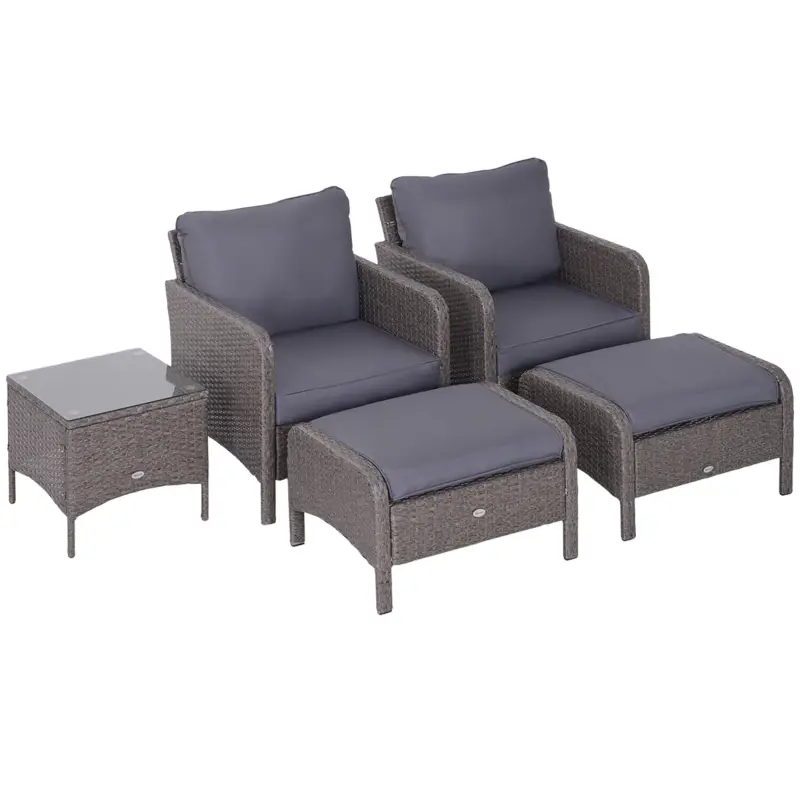 Mai ieftin Outsunny Set Mobilier pentru Extern Canapea cu Pouf si Masuta in PE Rattan cu Perne Gri