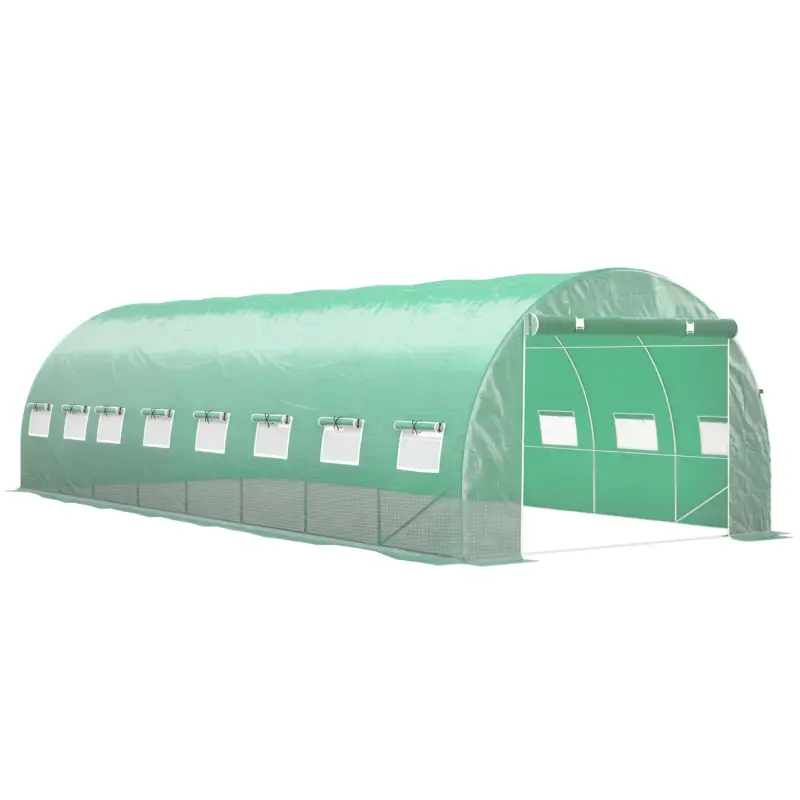 Retur gratuit Outsunny Seră de grădină tunel 24m² 8L x 3l x 2H m - 16 ferestre, Ușă înfășurabilă oțel galvanizat, folie PE, Verde