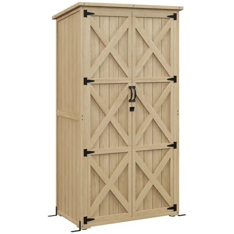 Outsunny Dulap de grădină adăpost magazie pentru unelte 90L x 54.5P x 161/168,5H cm 2 rafturi acoperiș bitumat etanș lemn de pin autoclavizat Cel mai vândut