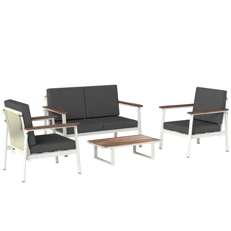 Outsunny Set Mobilier Grădină 4 Persoane: 2 Fotolii, Canapea, Măsuță Cel mai bun preț