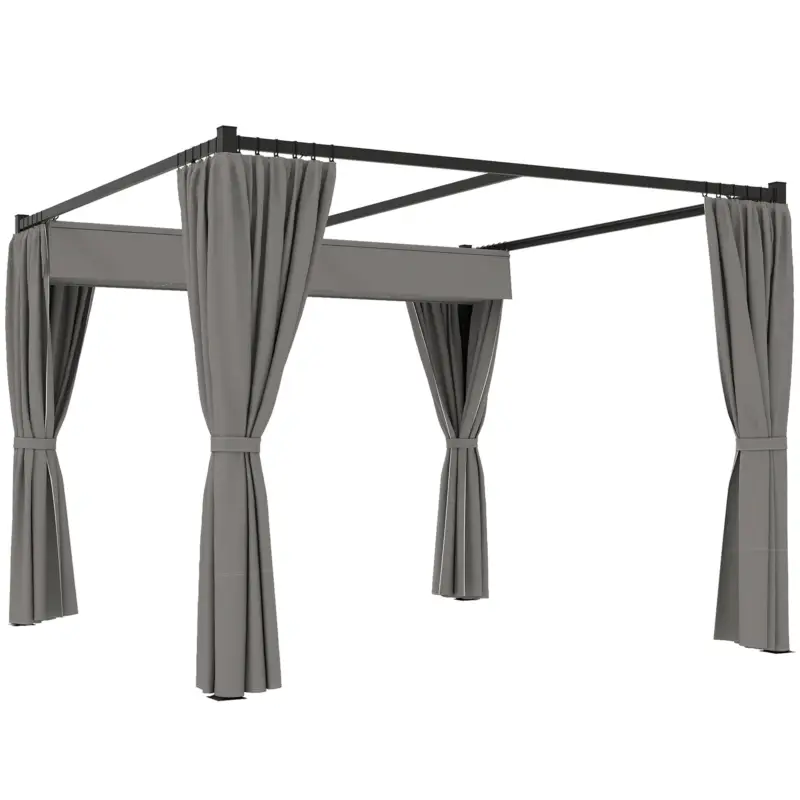 Comandă acum Outsunny Pergolă de Grădină cu Acoperiș Retractabil și Draperii, din Metal și Poliester, 300x300x227 cm, Gri Deschis