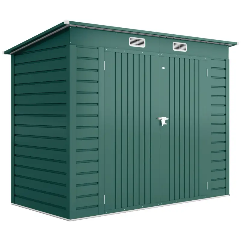 Outsunny Căsuță pentru Unelte cu 2 Guri de Aerisire și Sistem de Blocare, din Oțel, 249x121x183 cm, Verde Disponibil imediat