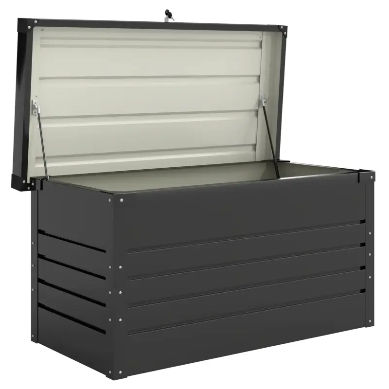 Ultima șansă Outsunny Cutie de grădină metal 450L cutie pentru perne cu capac dublu perete 120 x 61 x 62 cm impermeabilă cu închidere Gri
