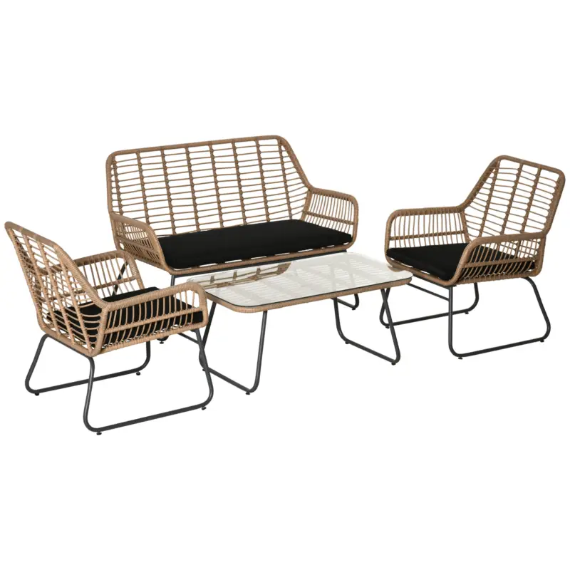 Ofertă de sezon Outsunny Set de canapele pentru veranda, din ratan, cu 4 piese, Natural