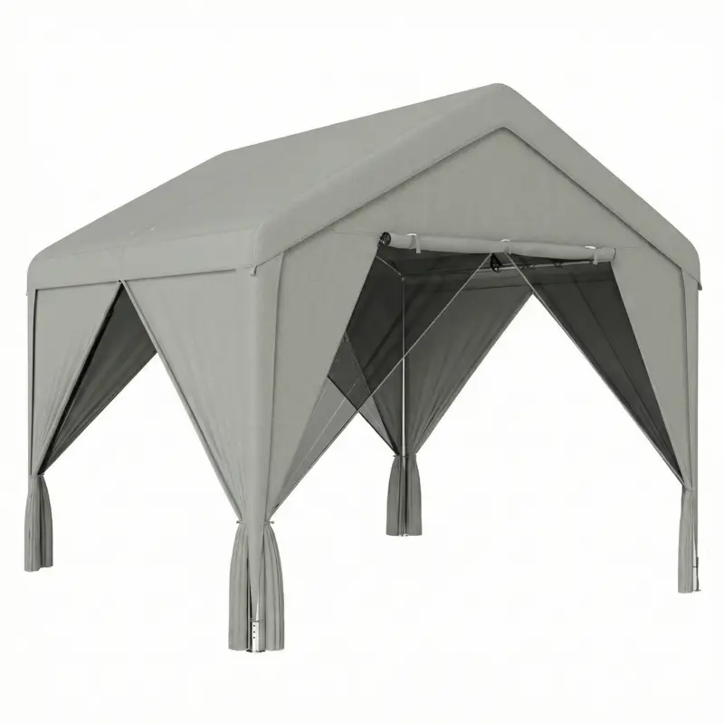 Livrare rapidă Outsunny Tonelă de grădină pavilion de grădină impermeabil structură robustă din oțel galvanizat cu acoperiș în două ape 3x3m gri