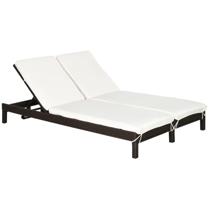 Outsunny Sezlong cu 2 Locuri din PE Ratan Maro cu Saltea Alba 195 x 120 x 28 cm Cel mai bun preț