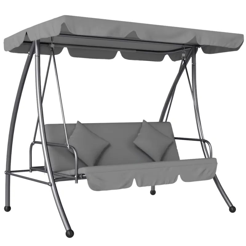 Chilipir Outsunny Balansoar de grădină convertibil 3 locuri Înclinare Acoperiș reglabil Saltea 200 x 125 x 170 cm metal Polyester Gri deschis