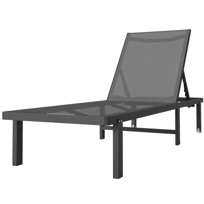 Calitate înaltă Outsunny Set de 2 Șezlonguri Reclinabile cu Roți Spătar Reglabil 4 Nivele Cadru din Aluminiu Textilene Gri