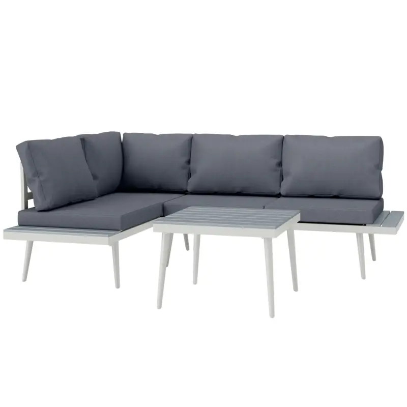 Outsunny Set de mobilier de grădină cu 2 canapele cu perne, spătar reglabil în 5 poziții și măsuță cu efect de lemn, gri Cel mai vândut