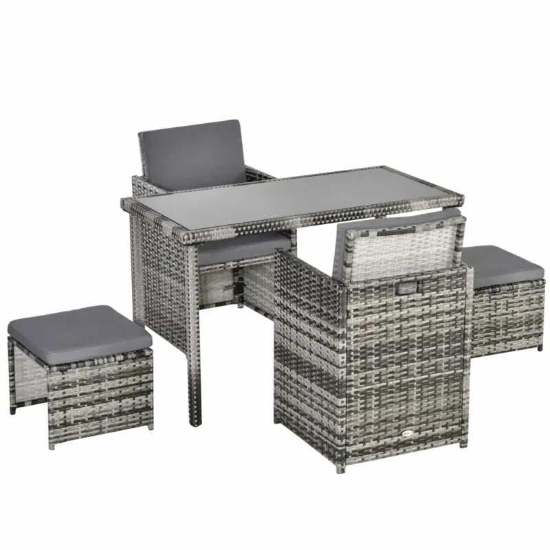 Outsunny Polyrattan Sitzgruppe pentru 4 persoane Essgruppe Gartenset Garnitur cu Pernă, Gri Ultima șansă