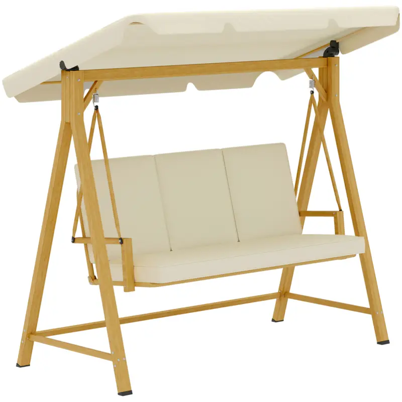 Outsunny Balansoar de Grădină 3 Locuri cu Acoperiș și Perne 195x120x170cm Bej Plată securizată