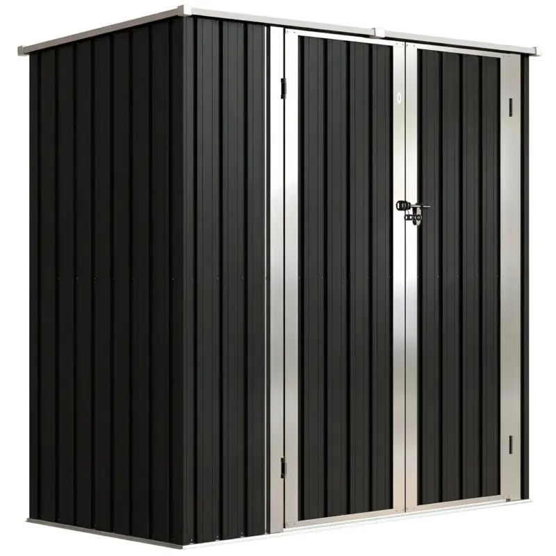 Outsunny Șopron Metalic Exterior pentru Grădină 1,37 m² 163x89x163 cm cu Acoperiș Înclinat, Uși cu Bolt și Mănuși, Gri Ultima șansă