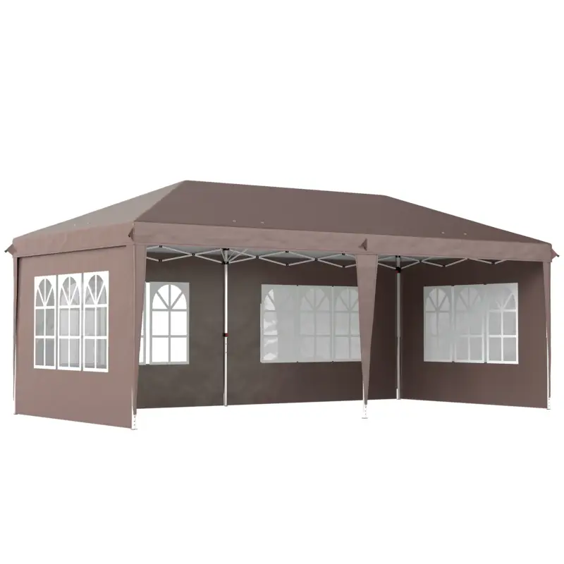 Outsunny Cort Pliabil 6x3 m Pop-up cu 4 Laterale Detașabile Foișor de Grădină cu 4 Ferestre și Sac de Transport Cafeniu Livrare gratuită